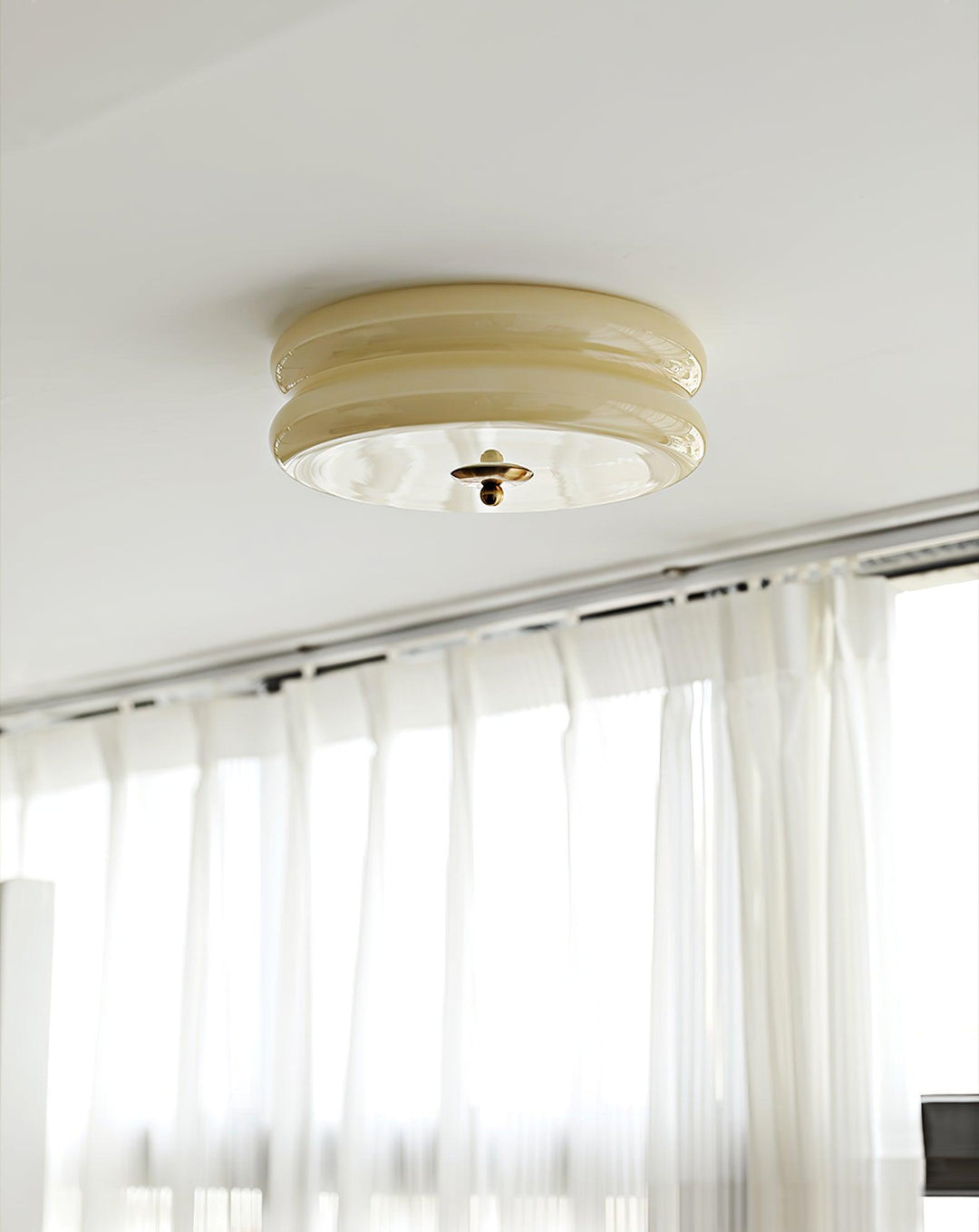 "Art Deco ceiling light with integrated LED, featuring geometric design in iron, metal, and glass for vintage elegance."