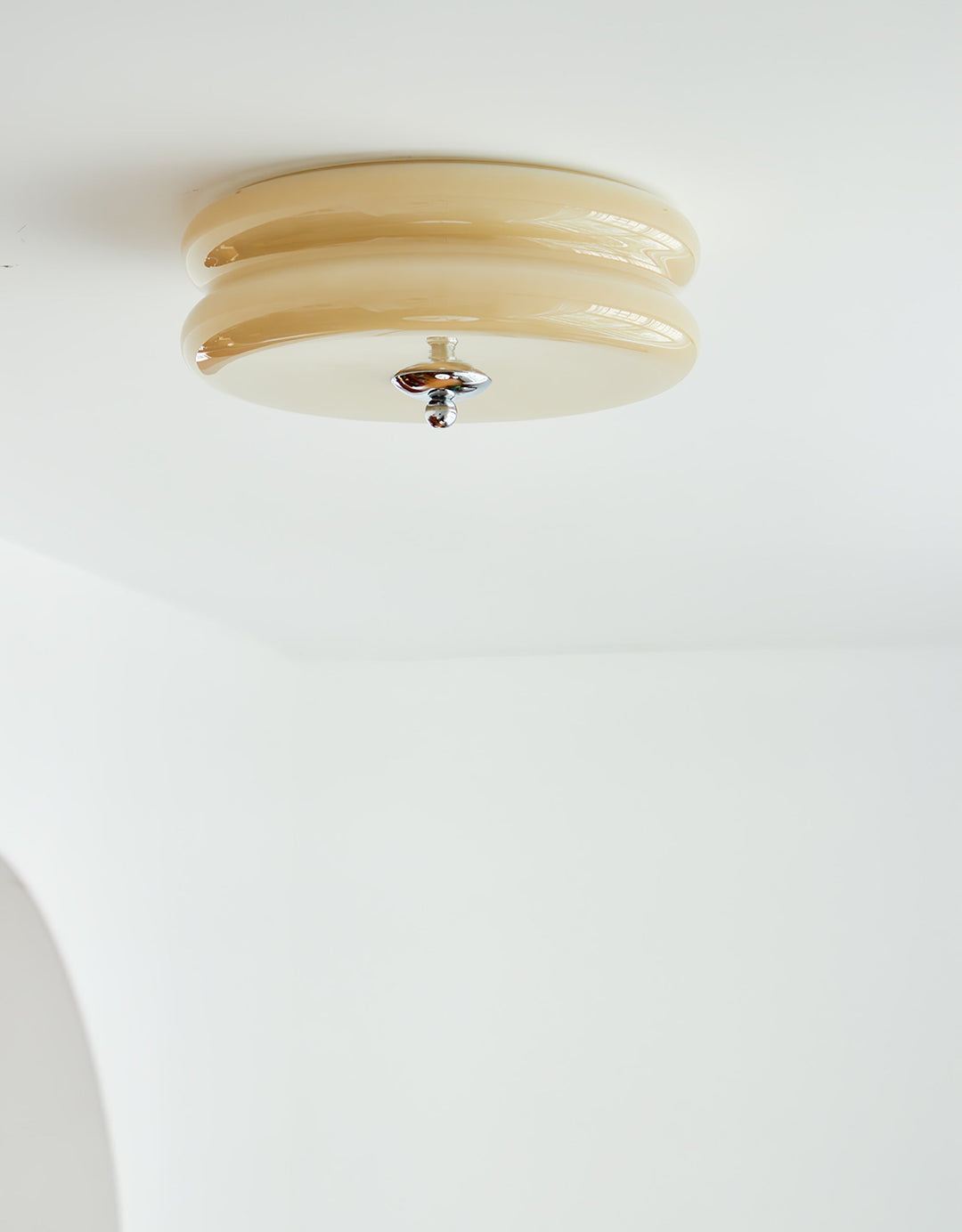 "Art Deco ceiling light with integrated LED, featuring geometric design in iron, metal, and glass for vintage elegance."