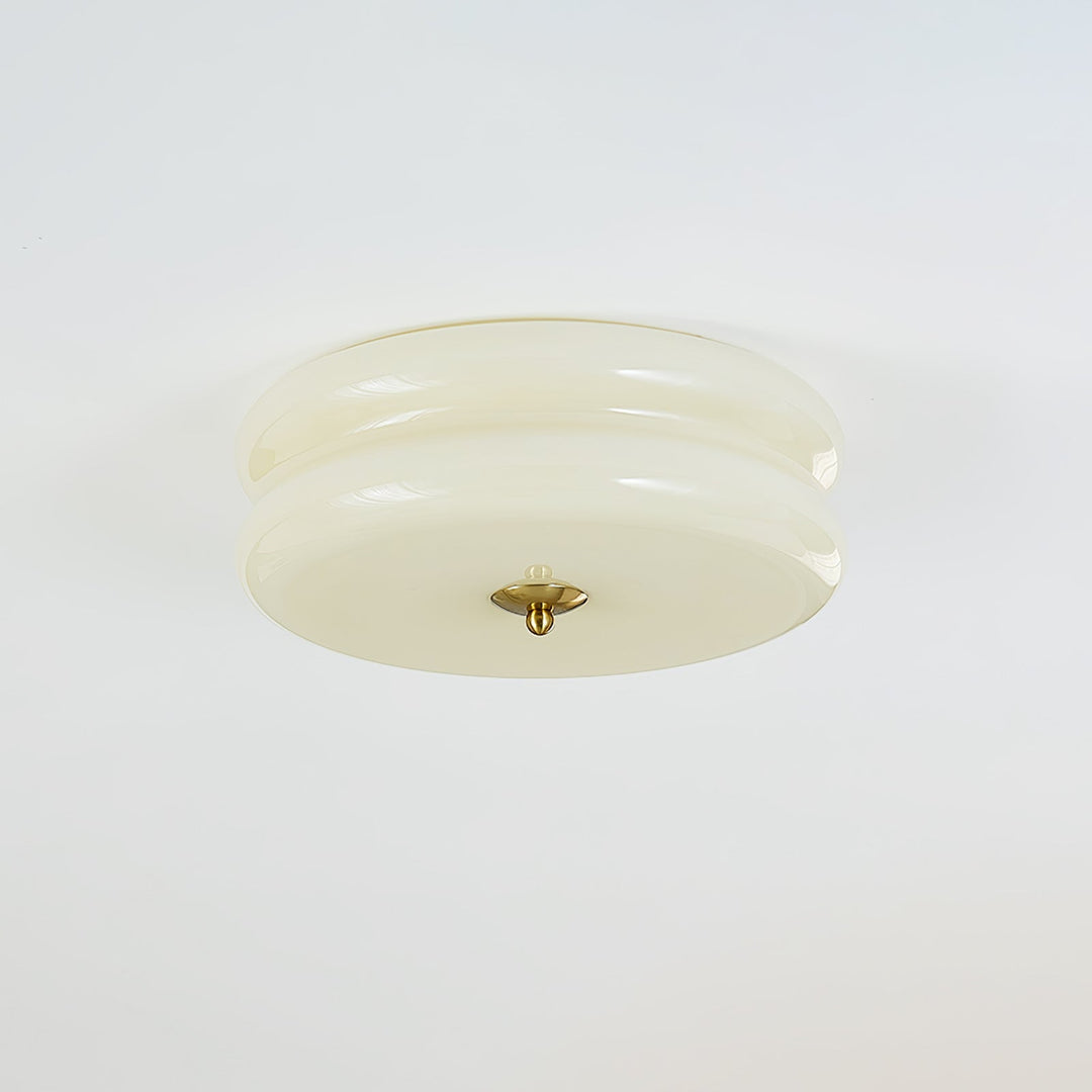 "Art Deco ceiling light with integrated LED, featuring geometric design in iron, metal, and glass for vintage elegance."