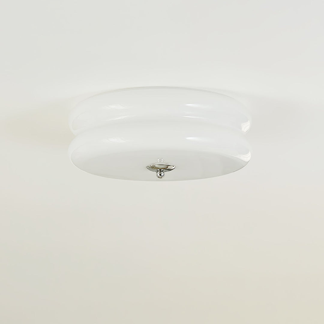 "Art Deco ceiling light with integrated LED, featuring geometric design in iron, metal, and glass for vintage elegance."