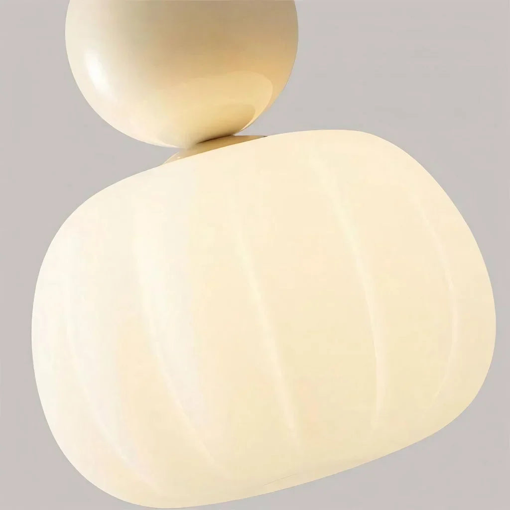 "Art Deco Cream Pendant Light with Bauhaus design, features high-quality metal frame and warm glow for elegant home lighting.