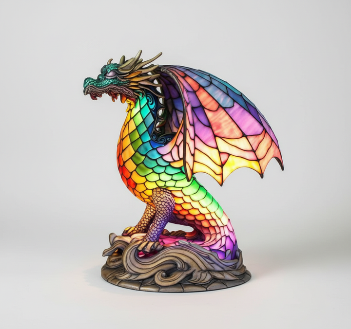 Artistic animal table lamp, stained glass decor enhancing home ambiance with a unique glow.