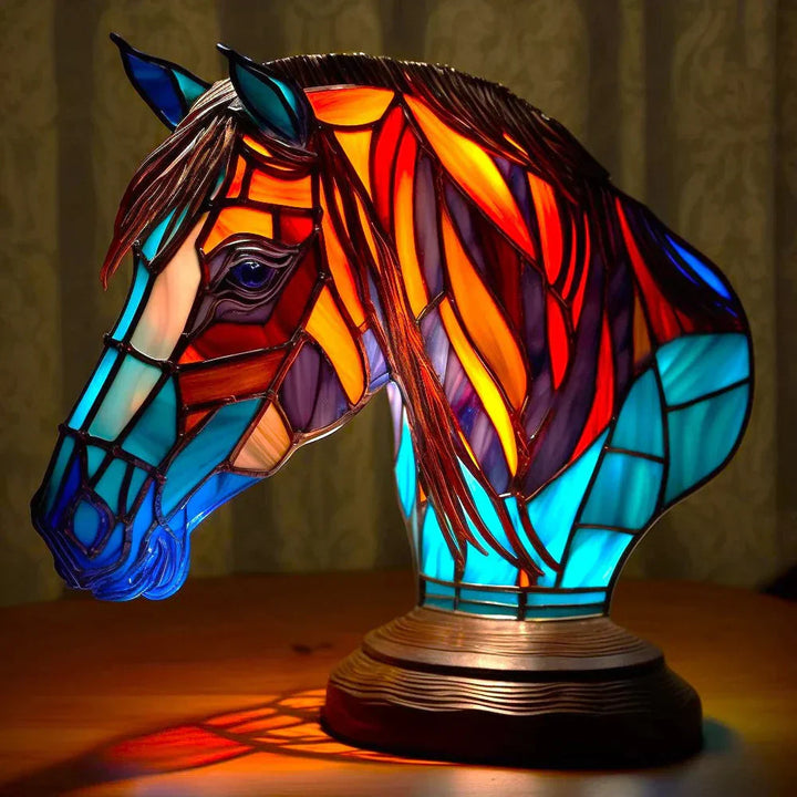 Vibrant artistic animal stained glass lamp, unique lighting for any room's decor.