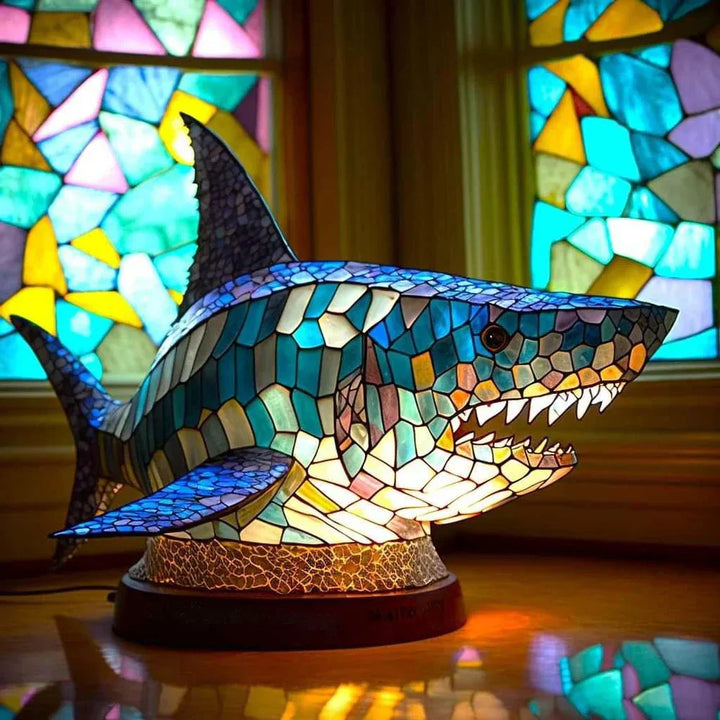 Handcrafted VitraFauna animal stained glass lamp for living room accent decor, ambient.