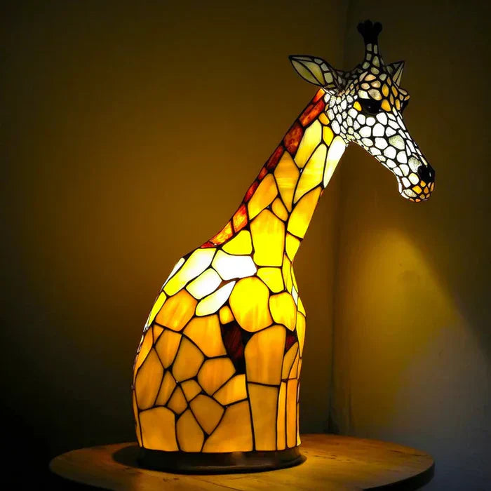 Modern artistic animal stained glass lamp, contemporary home lighting, unique and vibrant.