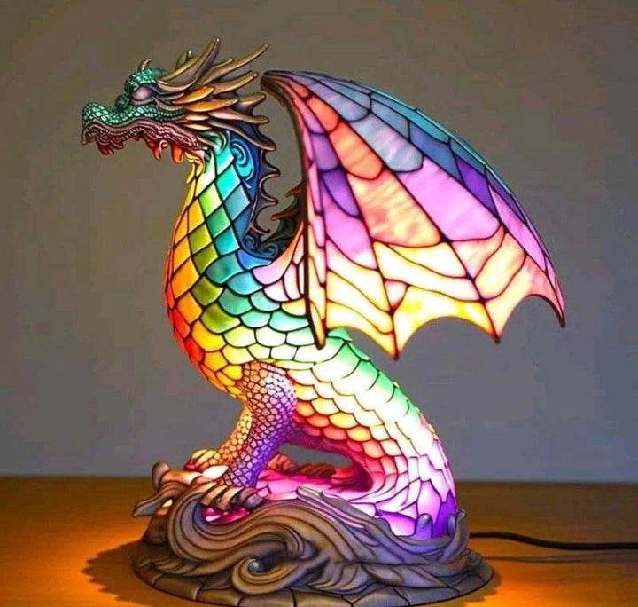 Warm glow artistic animal stained glass lamp, cozy and unique home decor, ambient light.