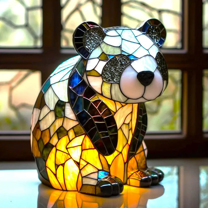 Unique VitraFauna owl stained glass lamp, perfect for desk or table decor, a great gift.