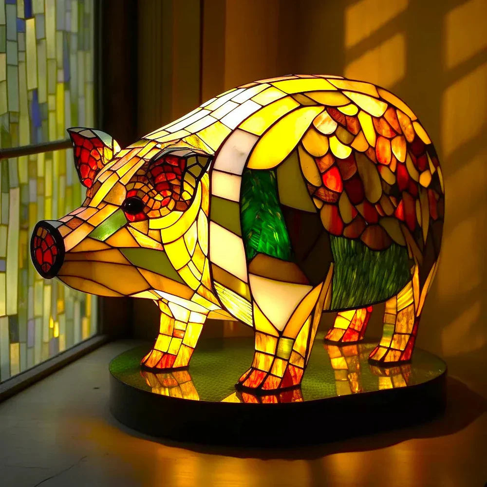 Vibrant butterfly stained glass lamp, artistic animal home decor, a unique lighting piece.
