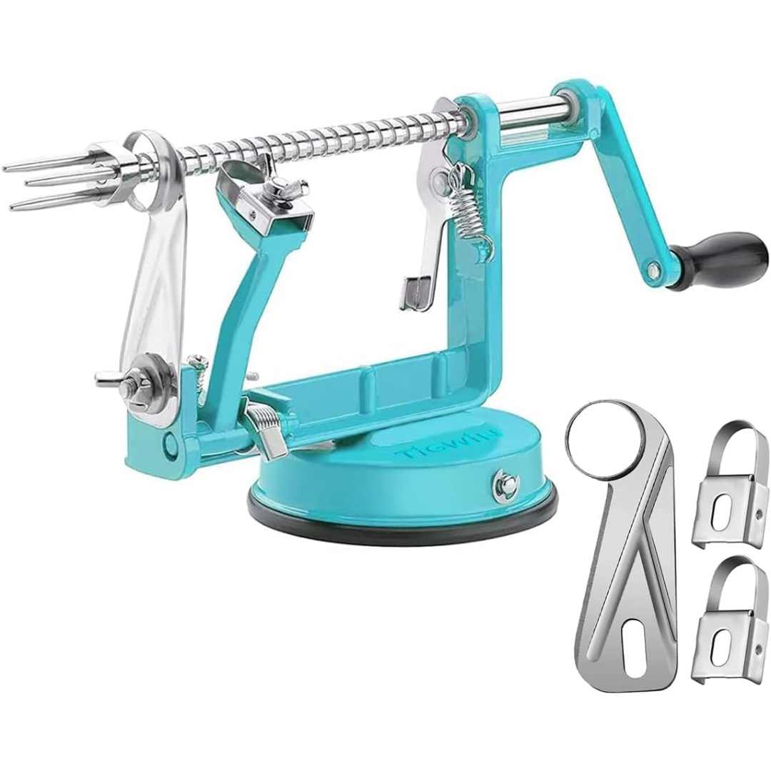 Durable automatic apple peeler, corer, slicer with secure suction base for reliable food prep.