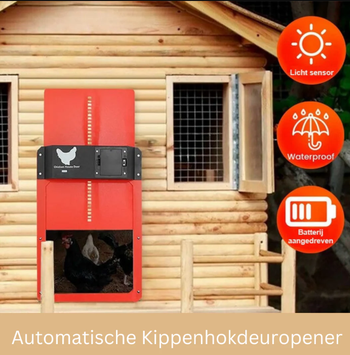 "Automatic chicken coop door system, solar/battery powered, brown variant, durable design, predator-proof, easy installation.
