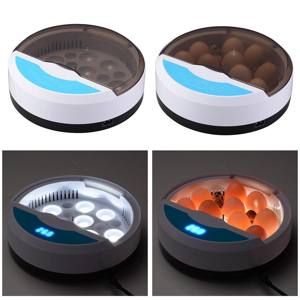 "Automatic LED egg incubator with temperature control, featuring digital display and eco-friendly ABS materials."