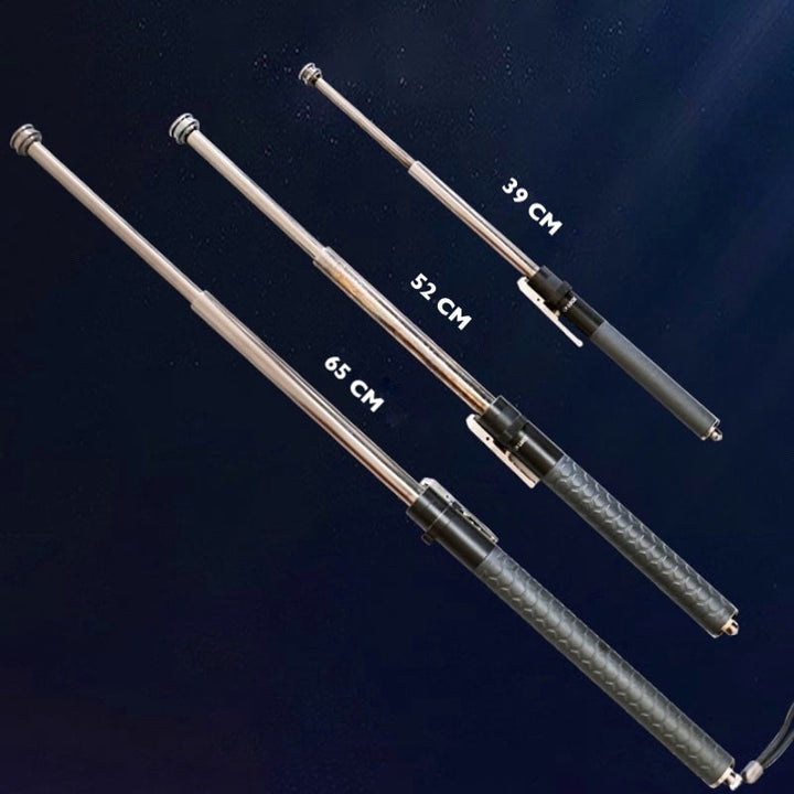 "Automatic self-defense walking stick for urban safety with one-click deploy, anti-slip grip, and lightweight alloy design."