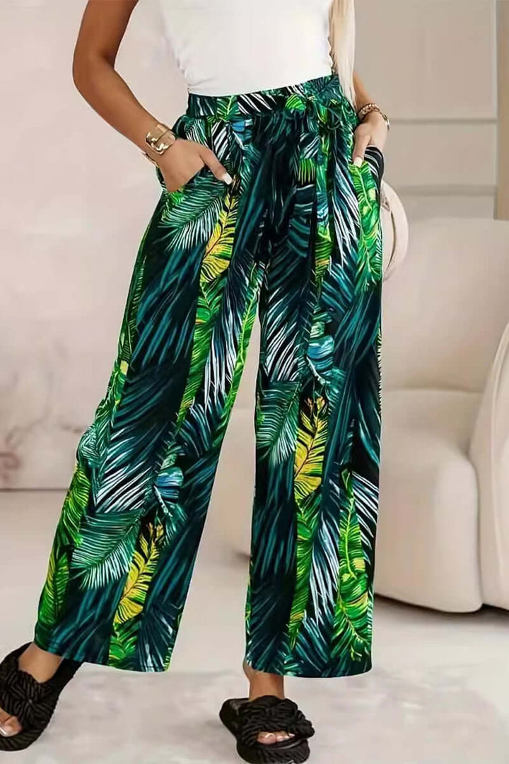 Tropical Print Wide-Leg Trousers
