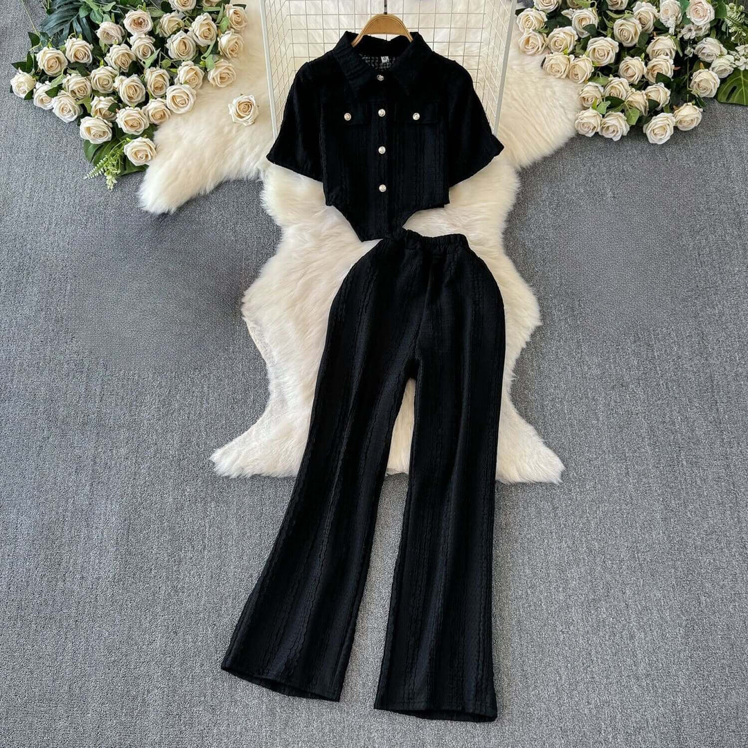 Women's Cropped Top and Wide Leg Trousers Set