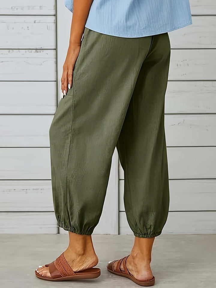 Women's Cropped Elastic Waist Pants with Pockets