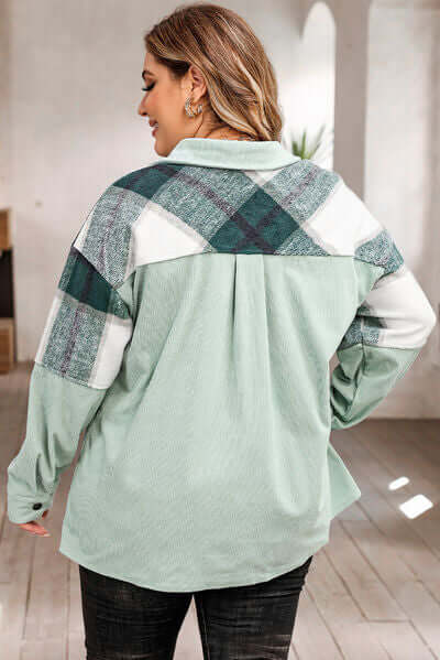 Plus Size Plaid Shacket Jacket For Women's
