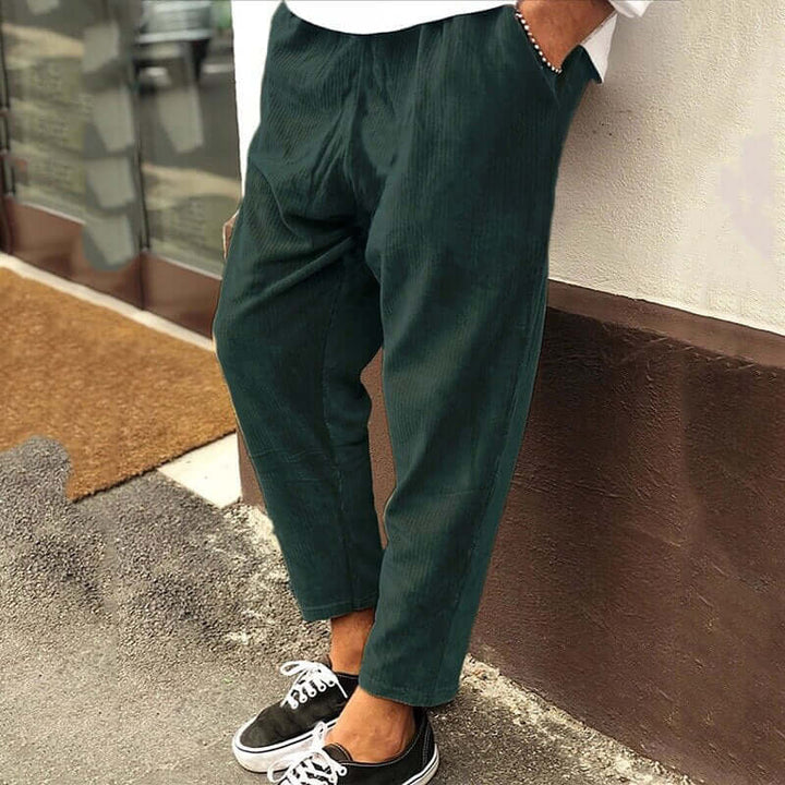 Men's Ribbed Cropped Trousers - Casual Style