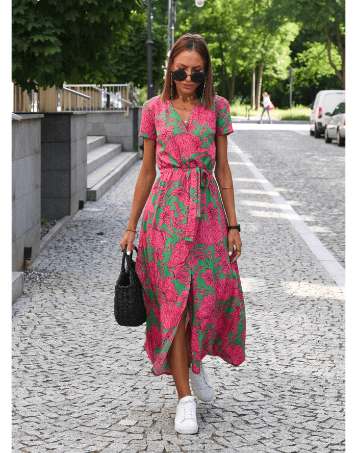 Casual Maxi Dress - Elegant V-Neck
