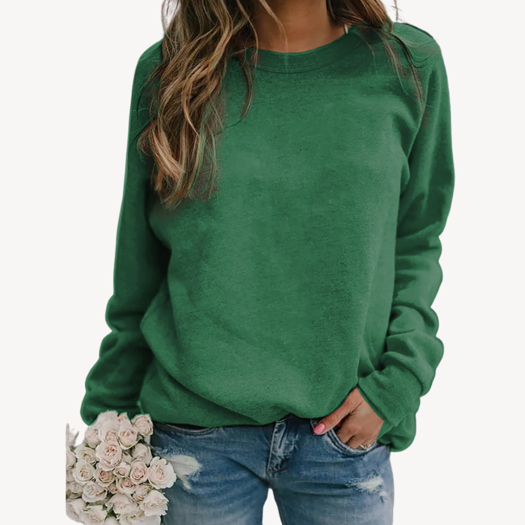 Black Women's Cotton Crewneck Casual Sweatshirt with relaxed fit, ideal for versatile everyday wear and layering.