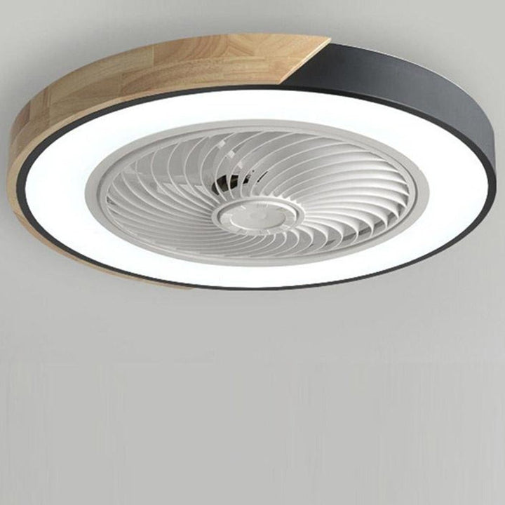 "Bladeless ceiling fan light with remote, sleek circular design, integrated LED, suitable for modern and farmhouse decor."