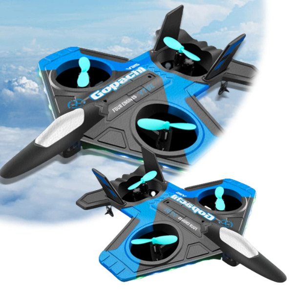 Blue remote control drone for kids with gravity-sensor; sleek design for easy control, ideal for beginners and stunt performa
