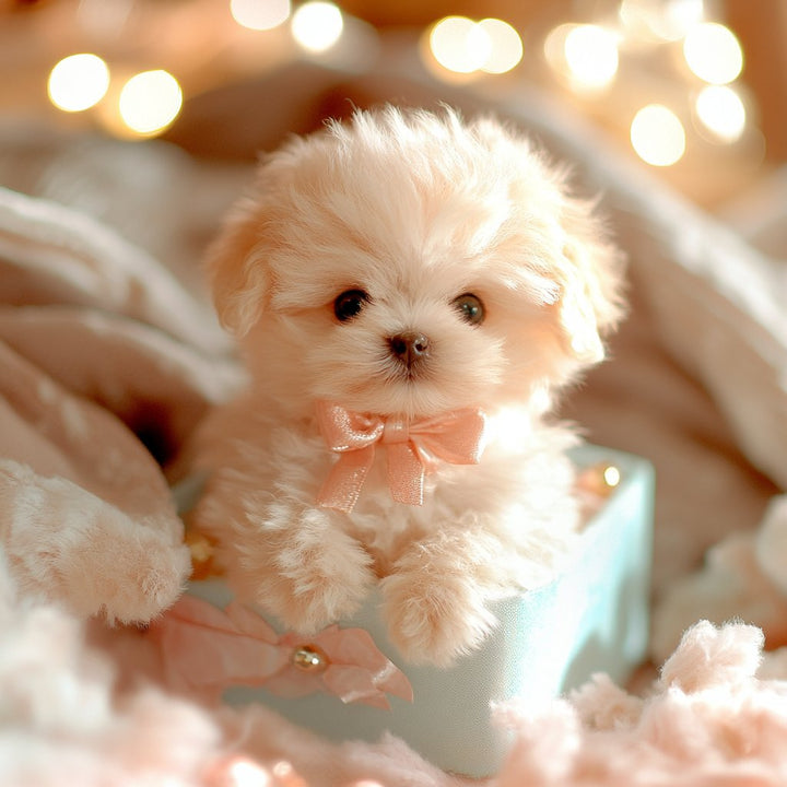 Brown and white realistic plush puppy toy for kids and adults, lifelike features, super-soft fur, ideal cuddly companion.