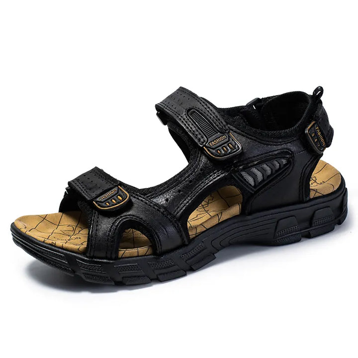 Tan women's & men's balance orthopedic sandals with secure Velcro straps & non-slip sole for daily walking comfort.