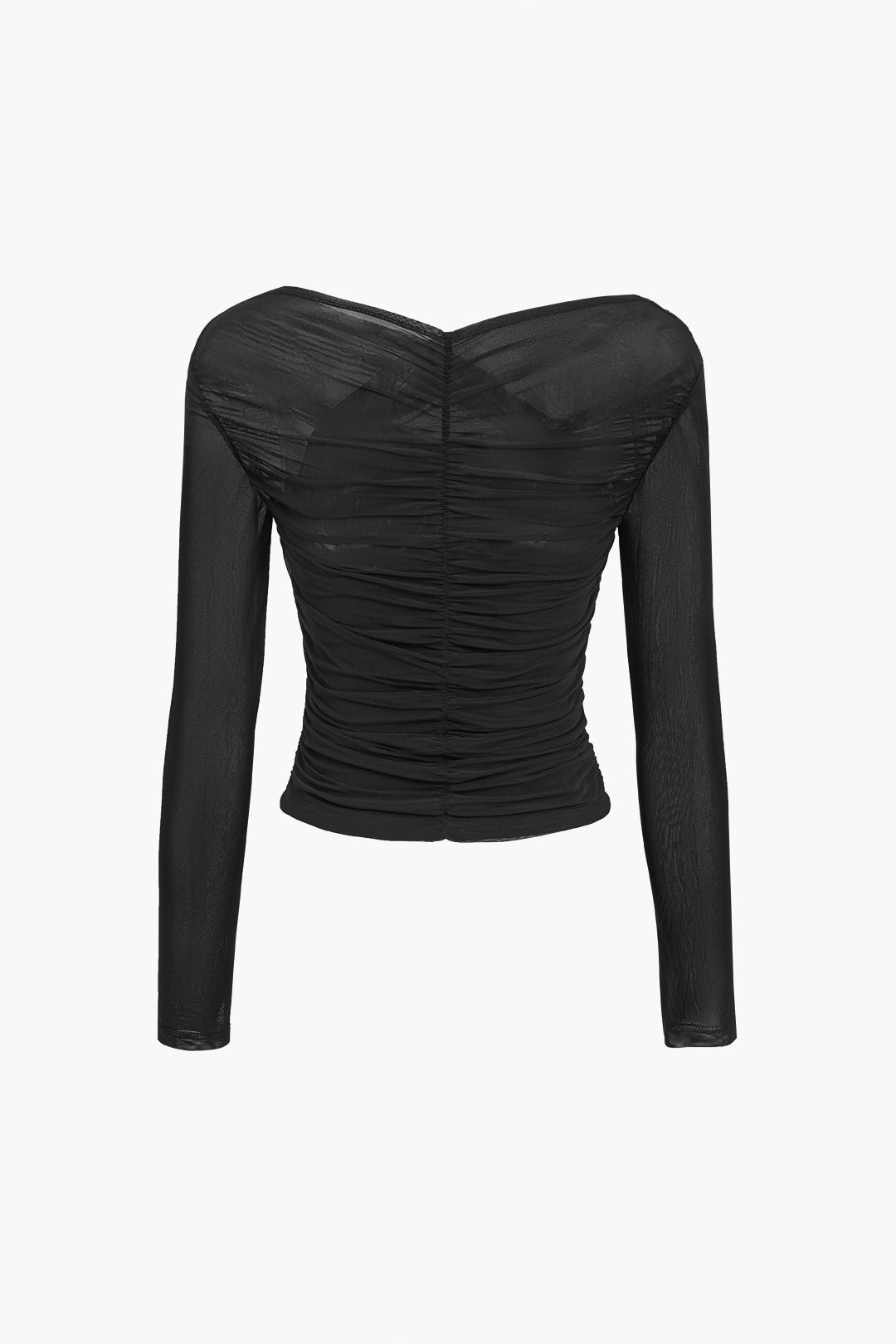 Burgundy cropped long sleeve top for women, with a stylish V-neck and ruched wrap detail, sophisticated.