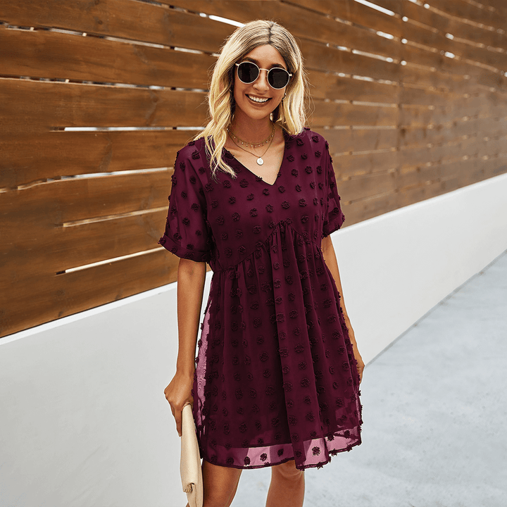 Patterned Mini Dress with V-Neck
