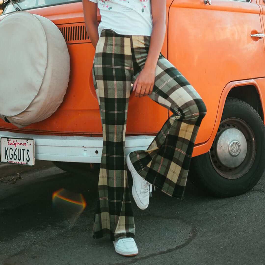 Checkered Flare Trousers - Chic and Modern