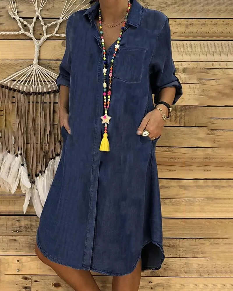 Flowy Summer Dress - Women's Casual Round Neck Dress