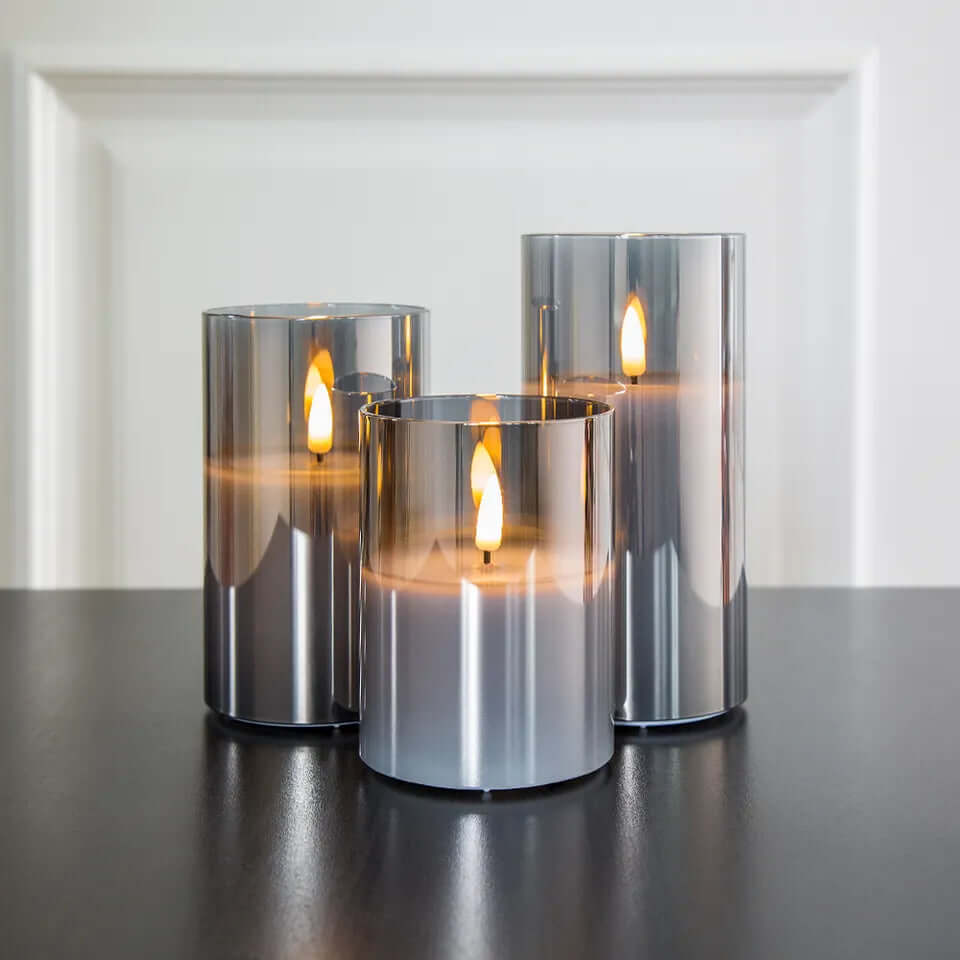 Set of 3 Realistic LED Flameless Candles with Glass Casing
