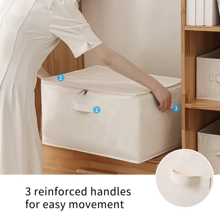 Multi-purpose canvas storage for clothes, toys, and linens with easy-access dual zippers.