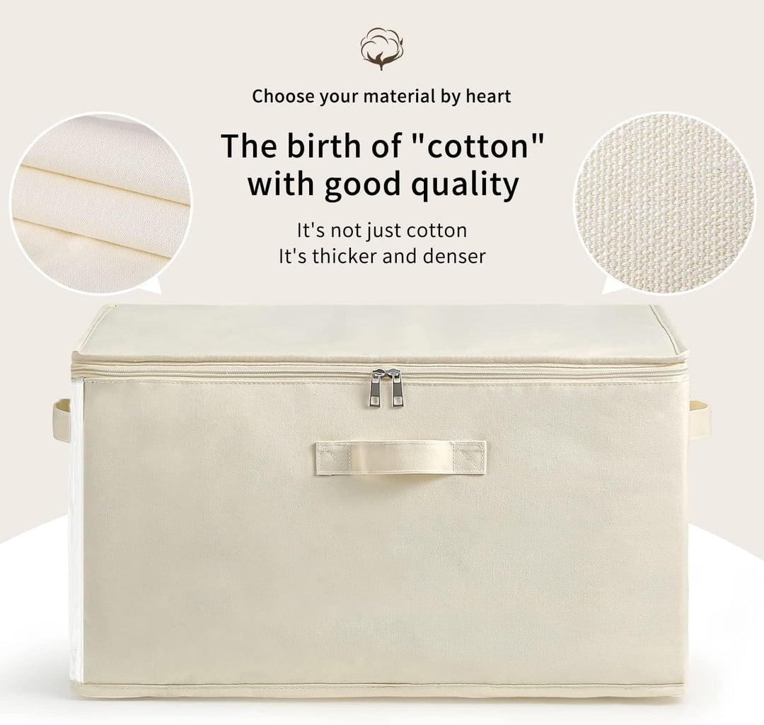Stackable canvas storage bag for maximizing closet space, with durable handles.