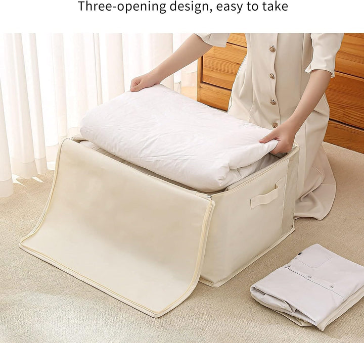Clear window canvas storage bag for seasonal clothes, keeping items visible and dust-free.