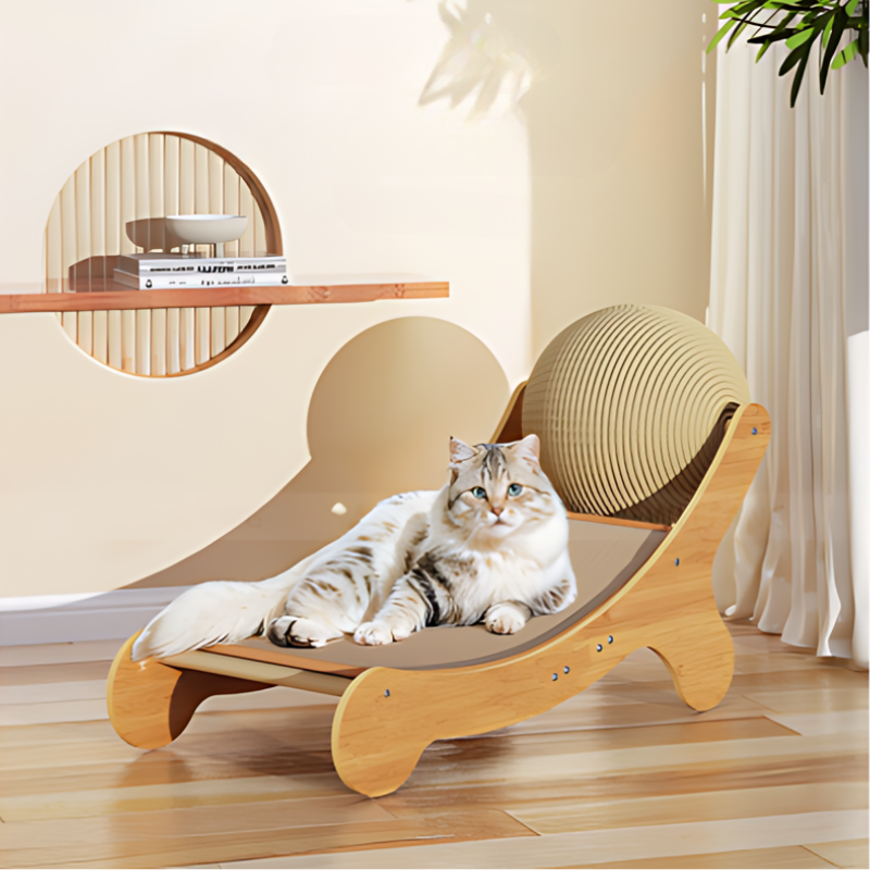 "Cat scratching post with sisal column and ball, offering a play area and furniture protection, made of natural materials."