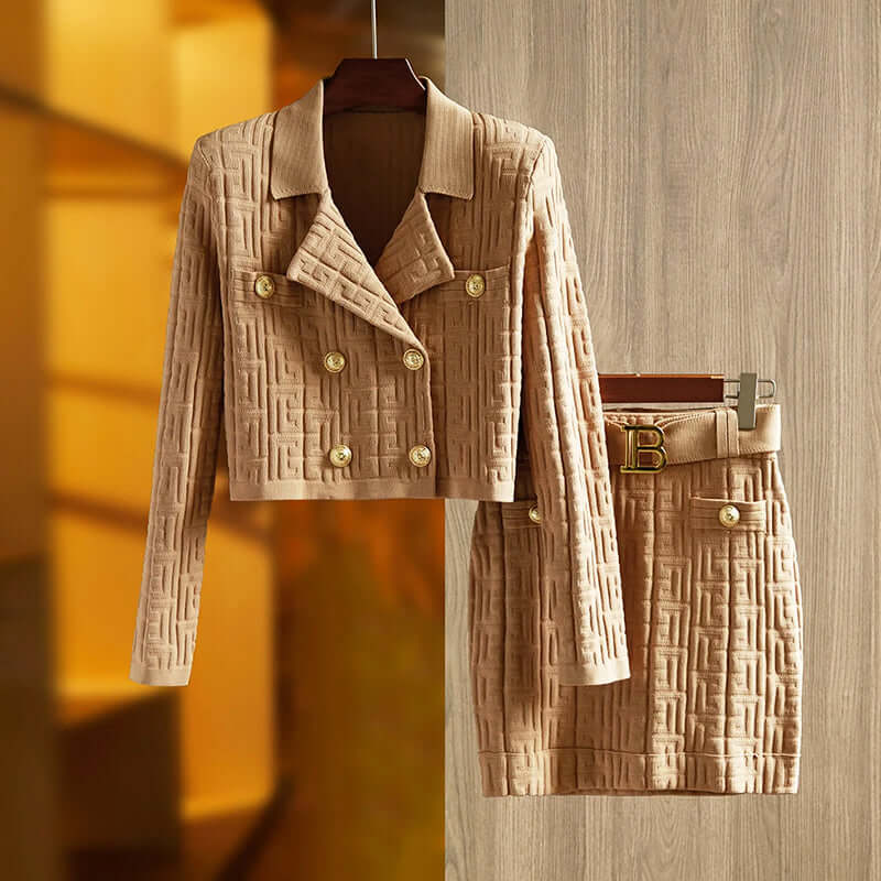 Women's Double-Breasted Top and Skirt Set