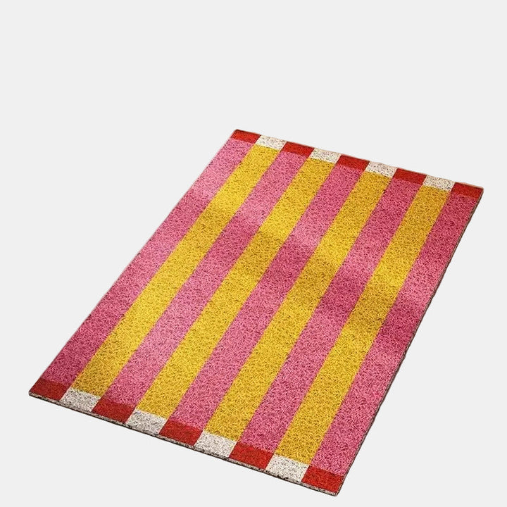 Modern striped welcome mat for entryway, durable PVC indoor/outdoor floor mat. Anti-slip home decor.