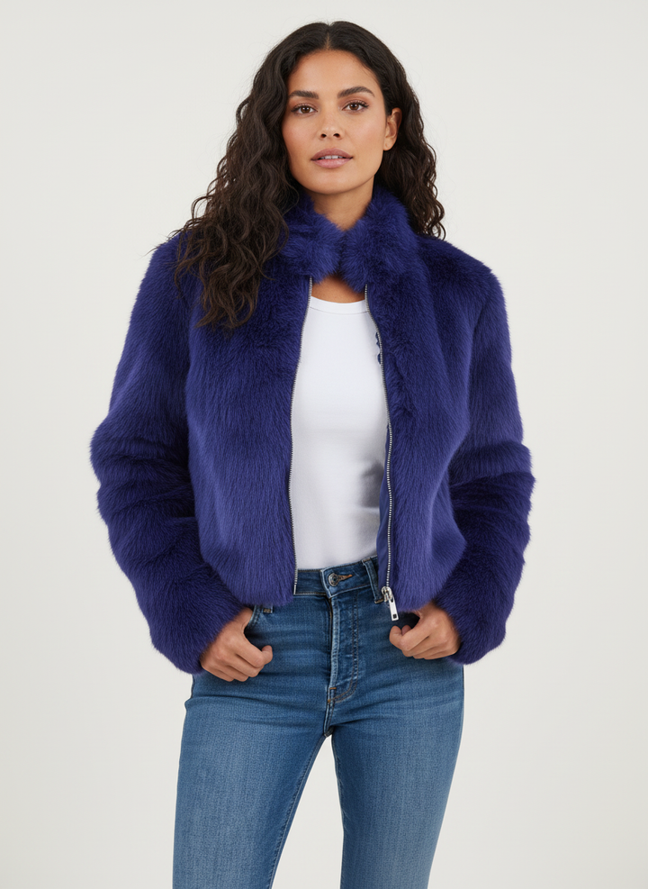 Chic women's short winter jacket for layering, elegant & modern winter fashion outerwear.