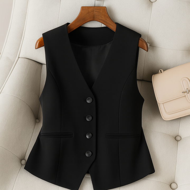 Chic women's vintage single-breasted vest with V-neck, perfect for elegant layering in autumn & winter fashion.