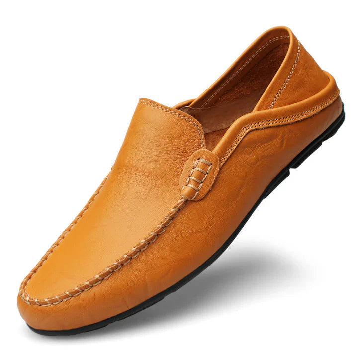 Men's comfortable slip-on moccasin loafers in brown, perfect for professional work or everyday casual style.