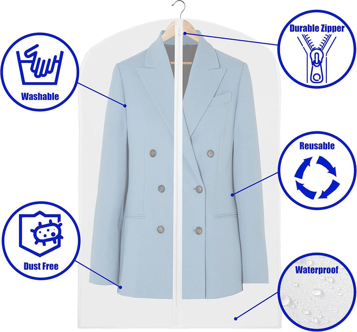 Organize your closet with this 10-pack of clear garment covers, perfect for suits, dresses & apparel.