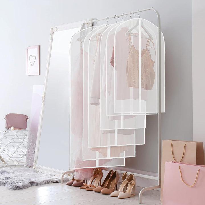 Unisex clear garment bags, 10-pack, for travel and home storage, protecting suits & dresses from dust.
