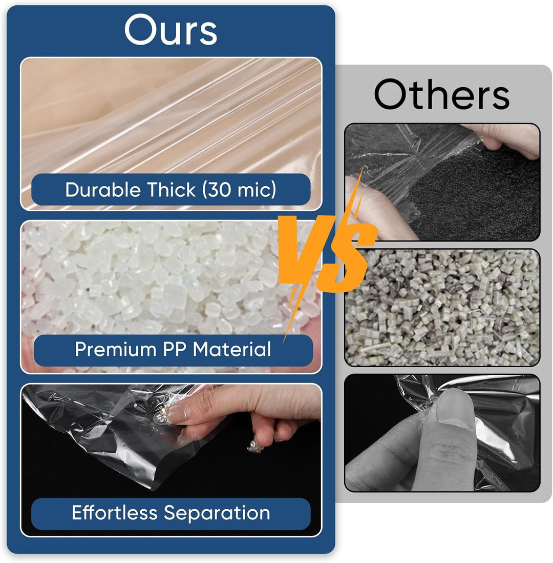 Clear protective garment bags for travel, keeping suits & dresses wrinkle-free & clean.