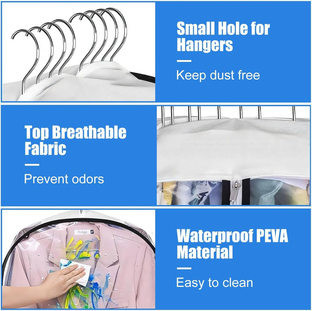 Maximize closet organization with 6 clear gusseted garment bags. Protect clothes from dust.