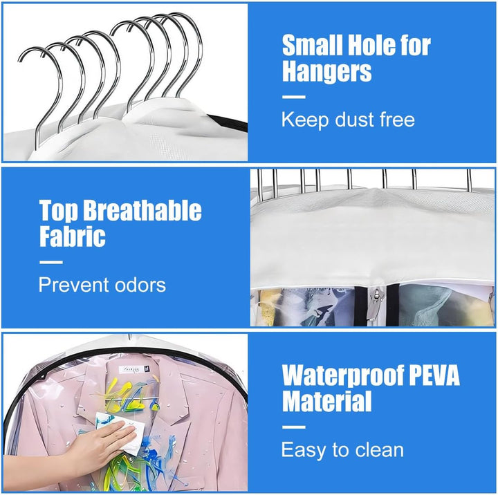 Maximize closet organization with 6 clear gusseted garment bags. Protect clothes from dust.
