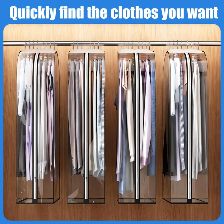 Premium clear garment bags for suit, dress, or coat protection & effective wardrobe organization.