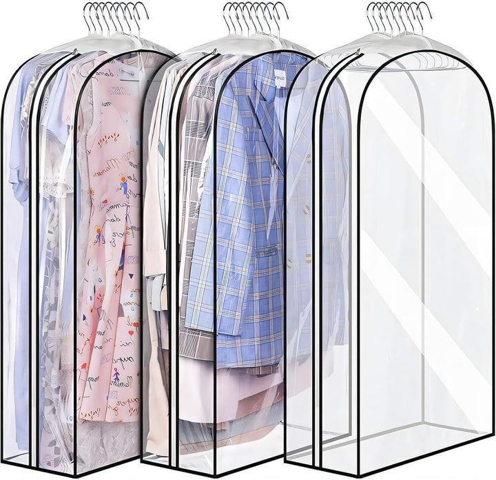 Gusseted clear garment covers, 6-pack for protecting suits, dresses & coats from dust & wrinkles.