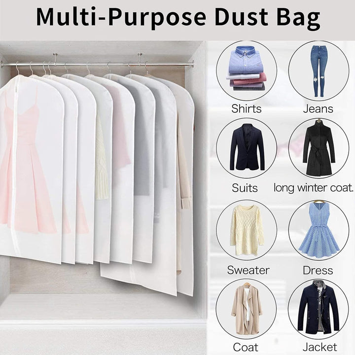Clear PEVA suit bags (12 count) offering dustproof clothes storage & protection.