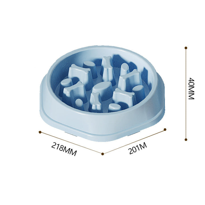 "Colorful slow eating feeding bowl for dogs with bone-shaped obstacles, promoting healthy digestion and reducing choking risk